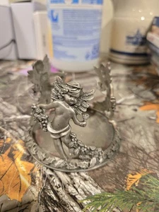 Vintage Cherub Angel Christmas Candle Holder Metal Pewter Holiday Decor - Picture 1 of 5