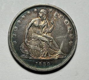 1839 WITH DRAPERY SEATED LIBERTY HALF DOLLAR AU - Picture 1 of 2