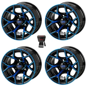 LSI Ninja 14" Golf Cart Wheels/Rims Black/Blue E-Z-GO & Club Car - Picture 1 of 3