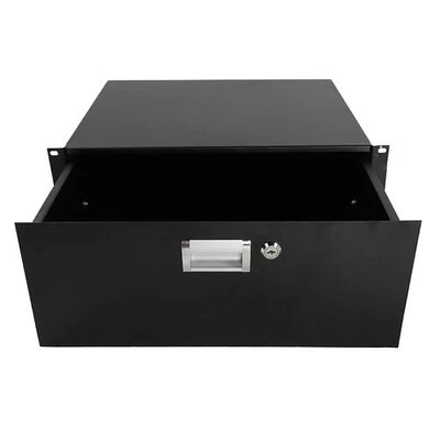 19" 4U Steel Plate DJ Drawer Equipment Cabinet with Keys Black - Image 1 of 4
