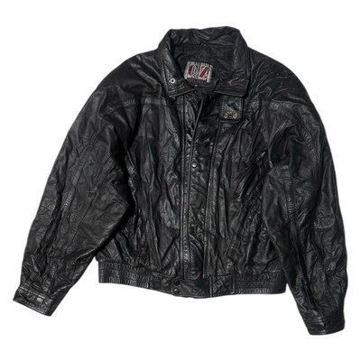 Chaqueta de bombardero vintage Code Zero de cuero genuino negra para hombre talla XL Foto 1 de 4