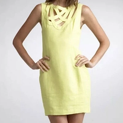Vestido Vaina Adam Lippes Amarillo Sin Mangas Forrado de Seda Talla 2 Cambio Cóctel Foto 1 de 4