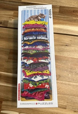 EUROGRAPHICS Jigsaw Puzzle Fluffy Cat on Pillows Panoramic 1000 pieces - Image 1 of 4