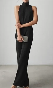 Reiss Dori Black Open Back Jumpsuit UK Size 10 - Picture 1 of 7