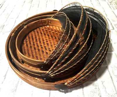 Juego de 3 piezas de cesta de bambú para servir alimentos - cesta de frutas de bambú con cubierta Foto 1 de 4