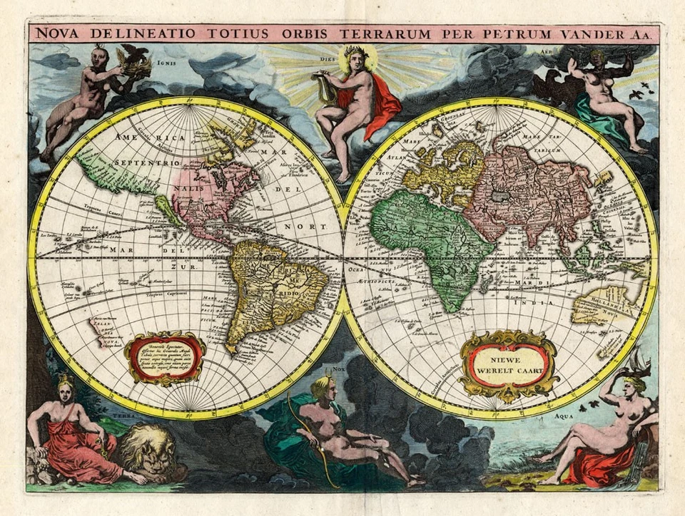 Antique Map-WORLD-HEMISPHERE-USA-Van Meurs-1720 - Image 1 of 1