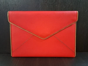 Rebecca Minkoff Red Leo Envelope Clutch w/ Zip Trim Chic Evening Statement Purse - Picture 1 of 12
