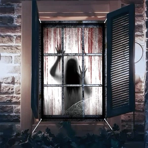 Halloween Window Decorations, Large Scary Bloody Girl Halloween Window Cover,... - Picture 1 of 7
