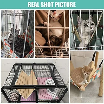 Hamaca Cama Gato, Colgante Ajustable Lona Pequeña Mascota Hamaca para Gatos de Interior $ Foto 1 de 4