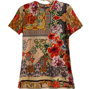 JOHNNY WAS T-Shirt Womens Size XXS Floral Print Short Sleeve Tee Boho - Picture 1 of 13