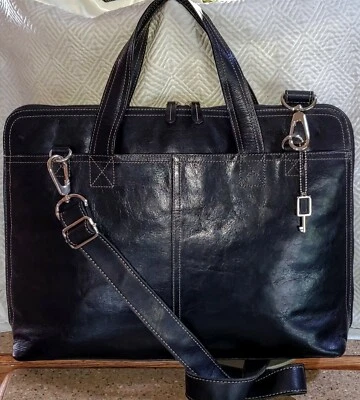 Bolso de Hombro Organizador FOSSIL LapTop Cuero Negro Descubierto Hombres Mujeres UNISEX Foto 1 de 4