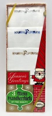 Vtg 1960s Christmas Gift Set of 3 Matt Andrews Mens Handkerchiefs Monogrammed F - Image 1 of 3