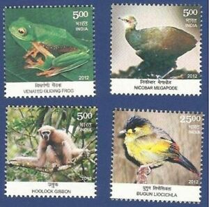 India 2012 Biodiversity Fauna Animals Birds Frog Monkey Nature Stamps 4v