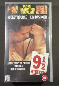 9 1/2 Weeks, VHS Video, Mickey Rourke, Kim Basinger, Movie - Picture 1 of 3