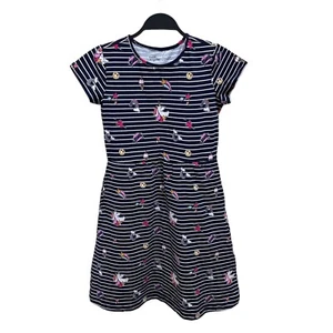 Rumi + Ryder NWT Girl’s Size L (12/14) Navy Blue Striped Unicorns Rainbows Dress - Picture 1 of 7