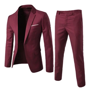 Fashion Slim Waist 2 Pieces Set Wedding Suits For Men Slim Suit Jacket Pant Ves - Picture 1 of 79