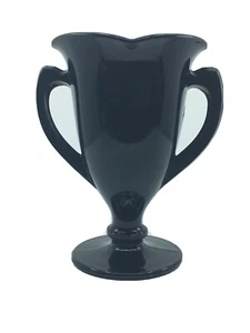 L.E. Smith Vintage Loving Cup Trofeo Vidrio Negro Doble Mango 8” Años 30 BRILLANTE - Imagen 1 de 8