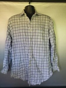 Vintage 80s 90s Lands End USA Made Plaid Check Button Down Shirt Sz 16.5 -34 - Picture 1 of 6