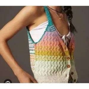 Pilcro Anthropology Knit Vest Sleeveless Button Up Rainbow Sweater Vest M - Picture 1 of 6