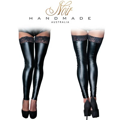Noir Handmade Woman's Fitted Sexy Wet look Stockings Calze aderenti con pizzo - Bild 1 von 4