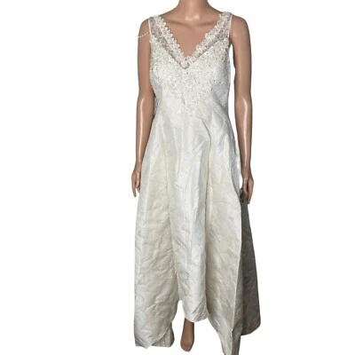 Adrianna Papell Wedding Dress Womens Size 8 White Beaded Sequin Hi Low Long - Image 1 of 4