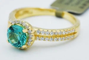 GENUINE PARAIBA TOURMALINE & WHITE SAPPHIRE RING .925 Silver * Made in USA - Picture 1 of 3