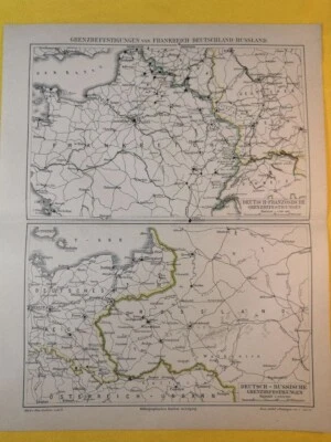 1891 Fronteras Francia Alemania Rusia Fortaleza Mapa De Colección 11.5 x 9.5 Color C20-5 Foto 1 de 3