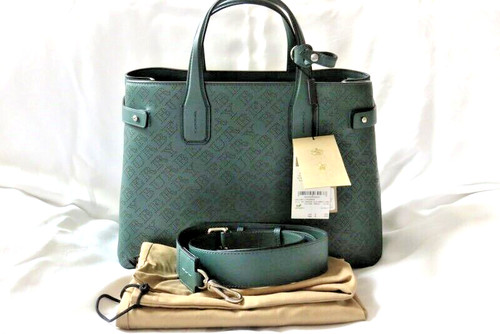 Borsa a tracolla Burberry Londra Donna Vintage Verde Logo Forato Banner Med