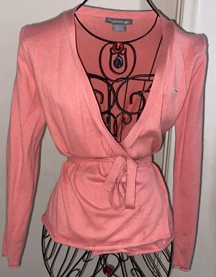 Vintage Lacoste Women’s Coral Pink Wrap Around Tie Cardigan Size 42 - VHTF- EUC - Image 1 of 4