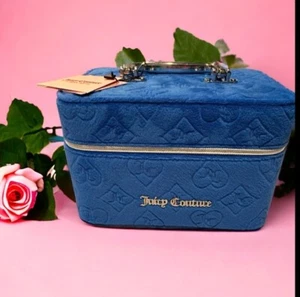 Juicy couture cosmetic 10” hard train case Royal blue crushed velvet $198 Flaw - Picture 1 of 8