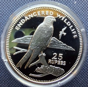 Seychellen, 25 Rupees 1995, Bedrohte Tierwelt - Turmfalke, PP, orig. gekapselt. - Bild 1 von 2