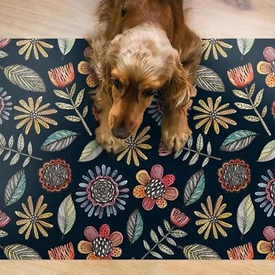 Hunde Katzen Napfunterlage Fressnapf Matte für Schüssel Haustiere Bunte Blumen - Bild 1 von 4