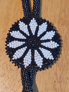 Native American Seed Bead Bolo Tie 2.75" Handmade Star Beadwork By Bola Bill-AZ - Picture 1 of 11