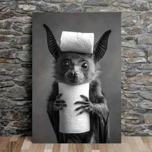 Whimsical Bat with Toilet Paper Wall Art  Canvas Unframed/Framed - Picture 1 of 8