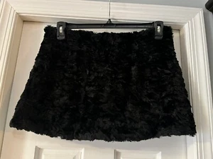Minigonna vintage Kathleen per Sweet Herb nera pelliccia sintetica foderata OS 32" vita sfocata M - Foto 1 di 7