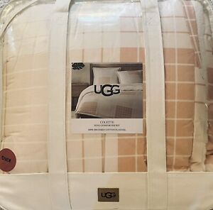 NWT UGG® Colette King Comforter Brushed Cotton Flannel-Quartz/White MSRP $329