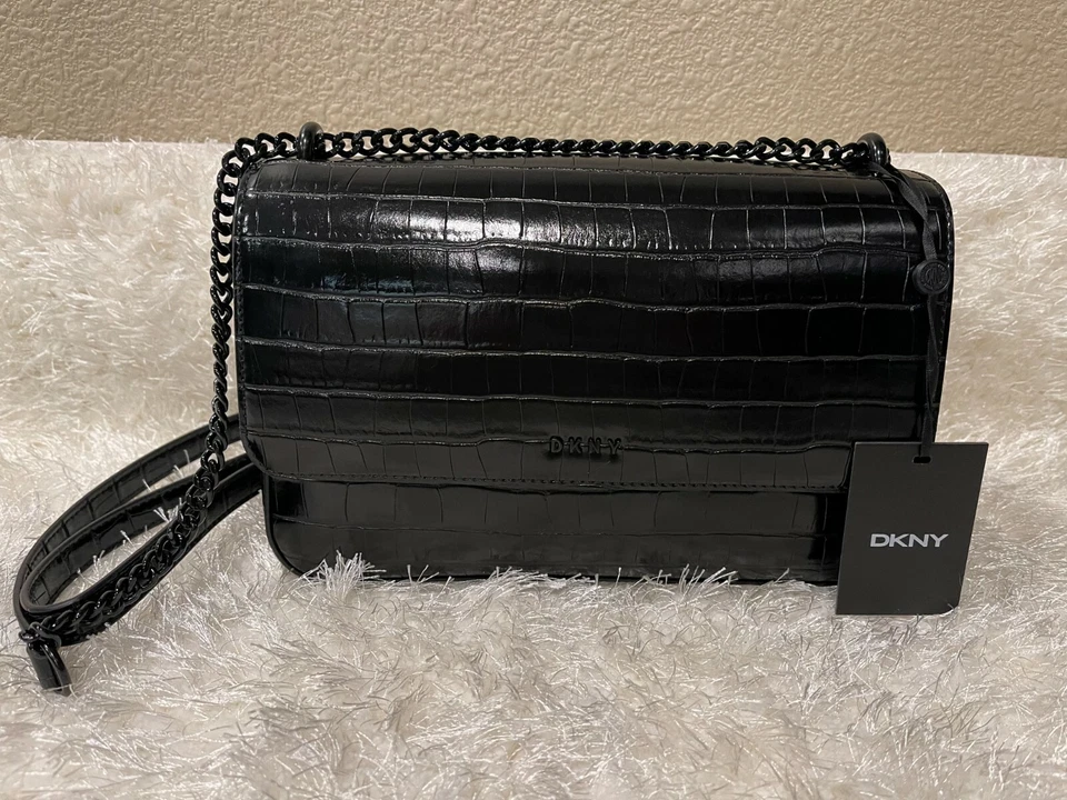 DKNY Sina MD Flap Shoulder Crossbody Handbag Black Purse