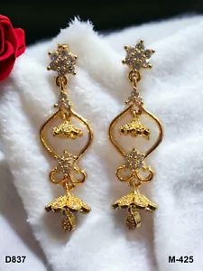 Indisches vergoldetes Bollywood Braut Set AD Schmuck ethnische Perlen Ohrringe Set - Bild 1 von 5