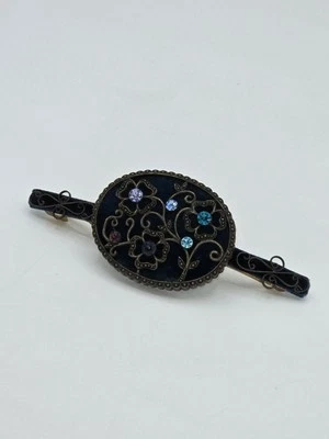 Bareta de terciopelo azul ornamentado francés vintage con pedrería Foto 1 de 4