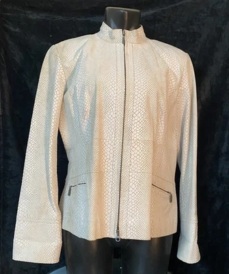 White Snake Suede/ Leather Women’s Moto Style Jacket  Sz L  By Alfani - Image 1 of 4