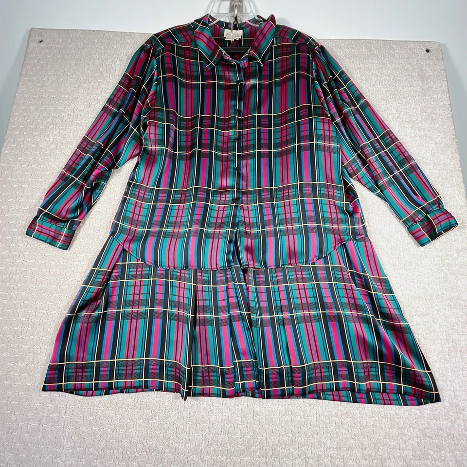 Vintage The Villager 2 Piece Set Blouse Skirt Women’s Size 22 Bright Plaid - Image 1 of 4