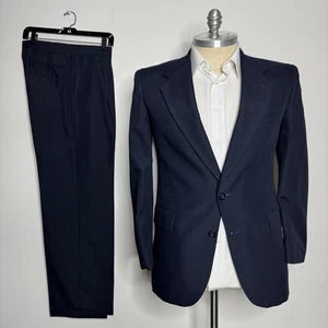 Kuppenheimer Mens Suit Two-Button 42R 33W Stripe Navy Blue Wool - Picture 1 of 13