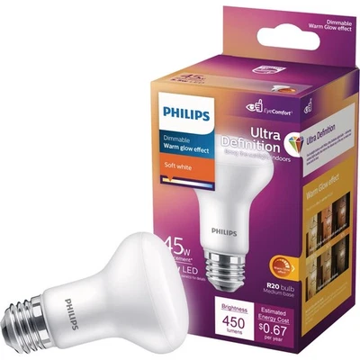 Philips 45W Equivalent Soft White R20 Medium Dimmable LED Floodlight Light Bulb - Image 1 of 4