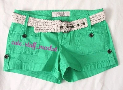 AMERICAN RAG CIE POPLIN BELTED SHORTS SHORT PANTS GUMDROP GREEN SIZE 1 - Image 1 of 2