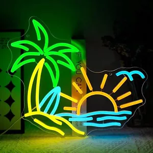 14,5x12,8 Zoll Tropic Leuchtreklame Kokosnussbaum LED Licht Sommer Strand Hawaii Shop Bar - Bild 1 von 6