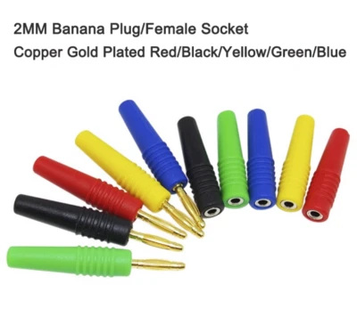2MM Banana Plug/Female Socket Copper Gold Plated Red/Black/Yellow/Green/Blue