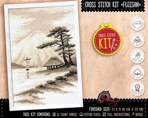 Japan cross stitch kit "Fujisan" Modern Mount Fuji landscape embroidery kit - Picture 1 of 9