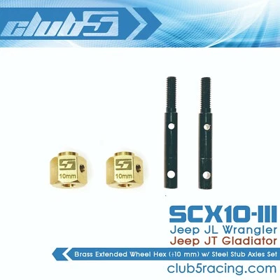 Brass Extended Wheel Hex (10 mm) for SCX10 III Jeep JL Wrangler / JT Gladiator - Image 1 of 4
