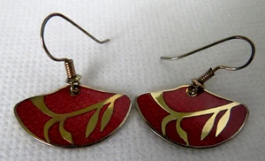 Orecchini pendenti traforati vintage Roman Burch ramo salice ventaglio smalto tono argento - Foto 1 di 7