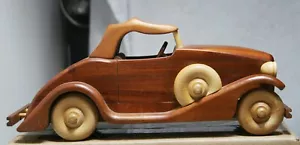 VTG Handmade ROADSTER Wood Model Car Wheels Spin 16” Artist Stamped - Picture 1 of 9